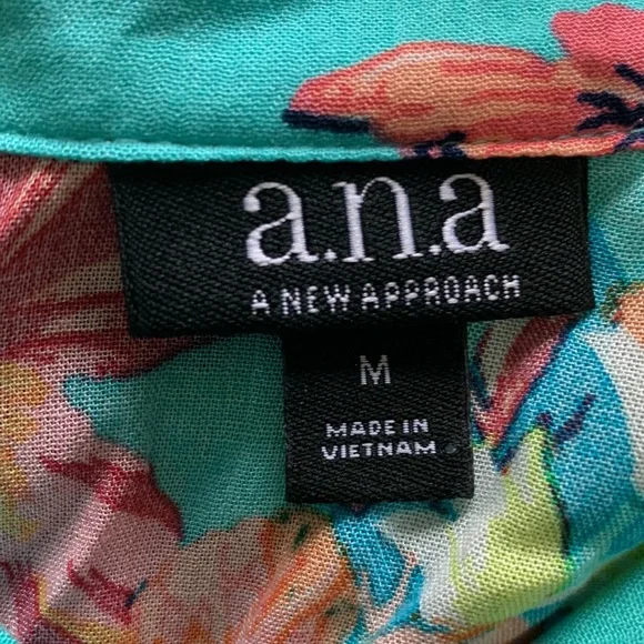 ANA Oversized Button Up Shirt Aqua & Peach Floral Hawaiian Dolman Sleeve Medium - Picture 9 of 14